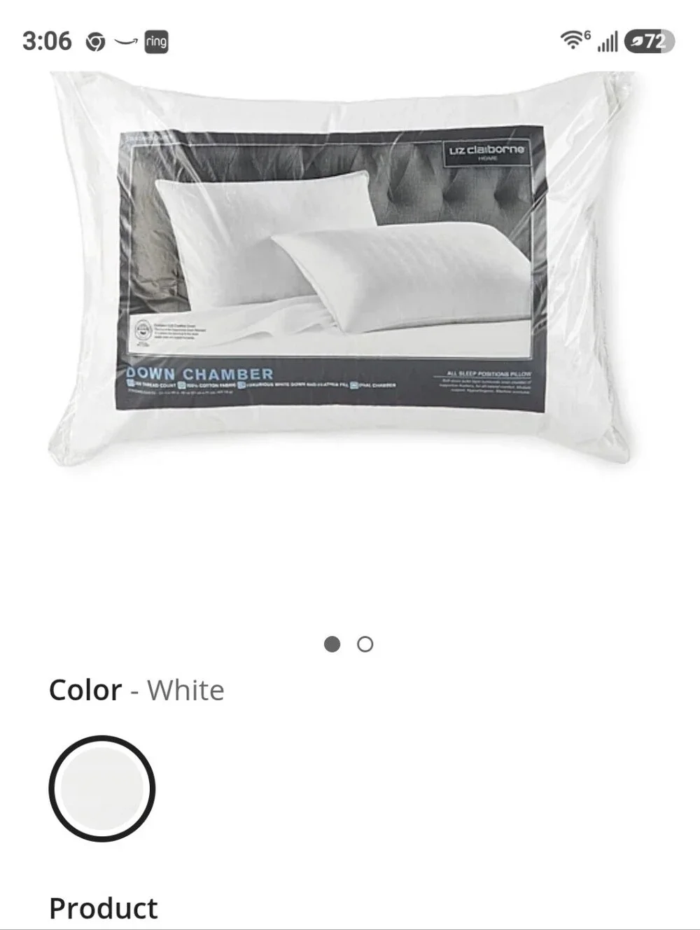 Liz Claiborne White Down Chamber Pillow - Plush Support